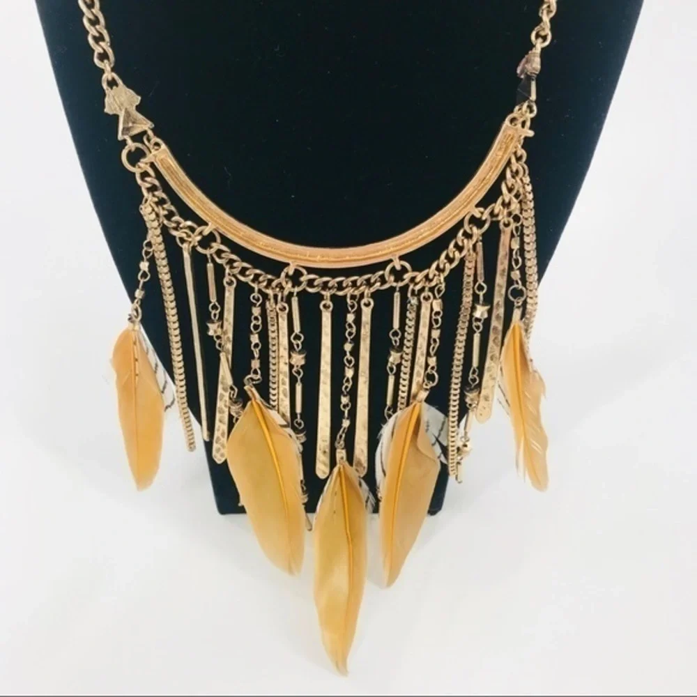 Zone Gold and Zebra Feather Necklace by Zone